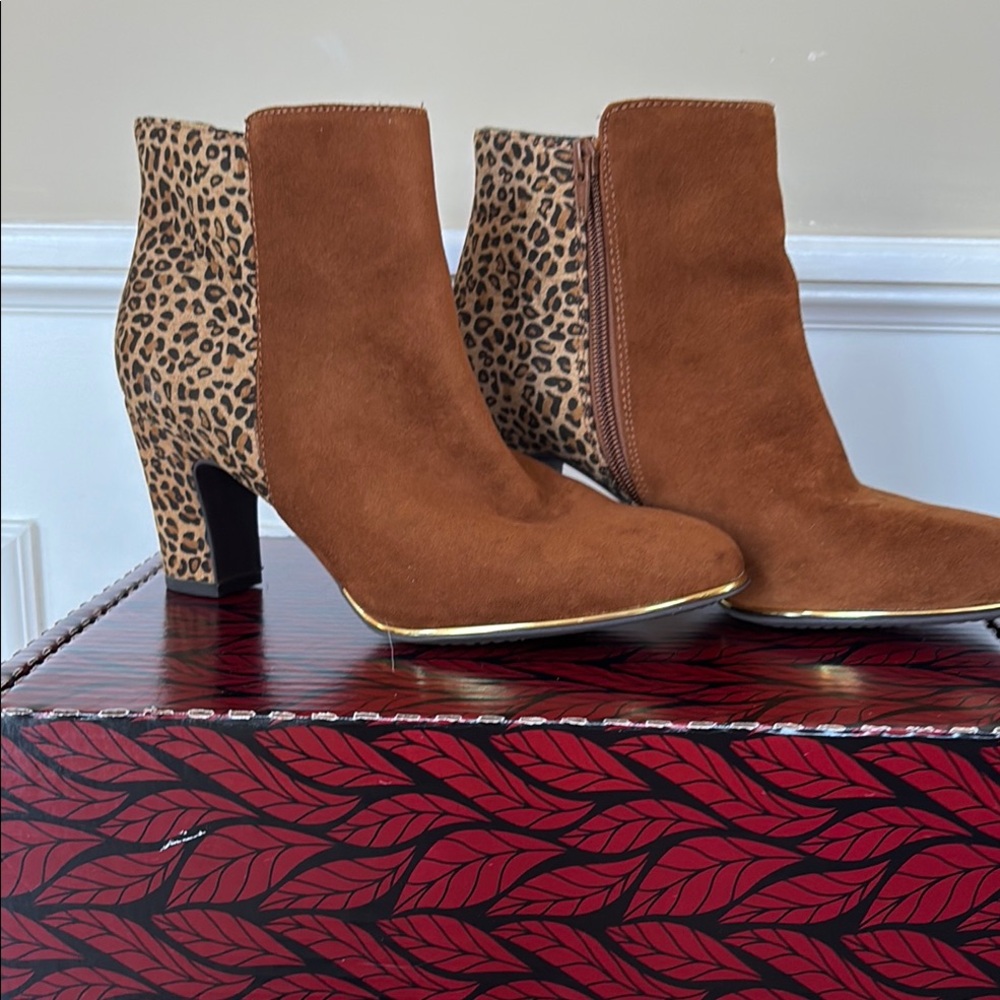Leopard Print and Brown Ankle Boots